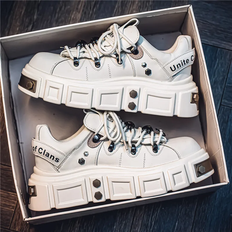 Men's Leather Shoes Metal Sponge Shoes Thick Soled Punk Shoes Trendy Brand Men's Shoes Plus Size Work Shoes Youth Clunky Sneaker