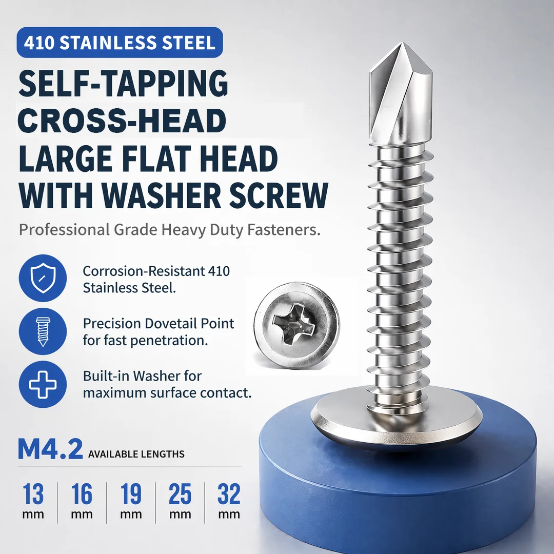 M4.2 Cross-head Screw Large Truss Washer Head Self Drilling Screws, 410 Stainless Steel, Available in 13/16/19/25/32mm