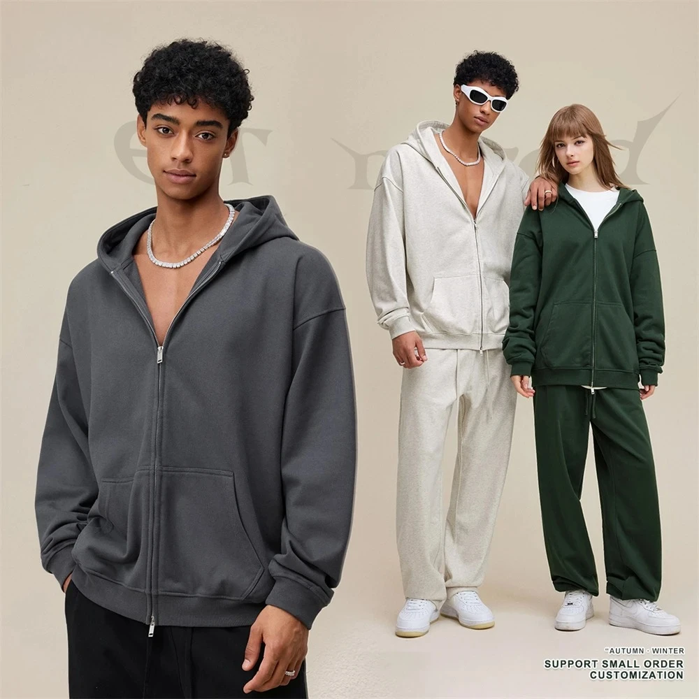 

Тяжелая толстовка на молнии 445 г/м2 для мужчин и женщин, повседневная уличная куртка унисекс, флисовое пальто премиум-класса HY1102