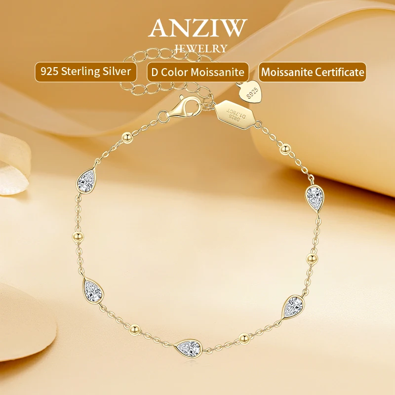 

Женские браслеты Anizw с каплями воды и муассанитом, серебро 925 пробы, сертифицированное грушевидной огранки, лабораторные бриллианты, ювелирные изделия для рук, тренд 2023 г.