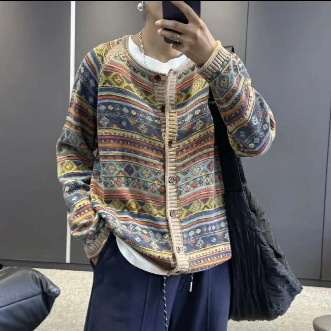 Nieuwe collectie high-end vroege herfst retro faionable n casual print katoen team open vest dames gebreide trui