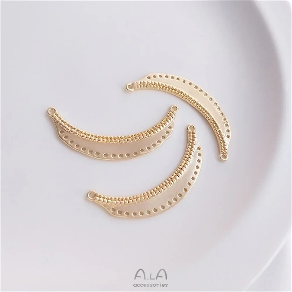 14K Gold Coated DIY Accessories with Porous Crescent Shaped Handmade Double Hanging Necklace Pendant Hairpin Material K236