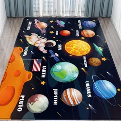 Cartoon Astronaut Carpet Outer Space Universe Planet Area Rug for Kids Boy Playroom Classroom Living Room Decor Non-slip Doormat