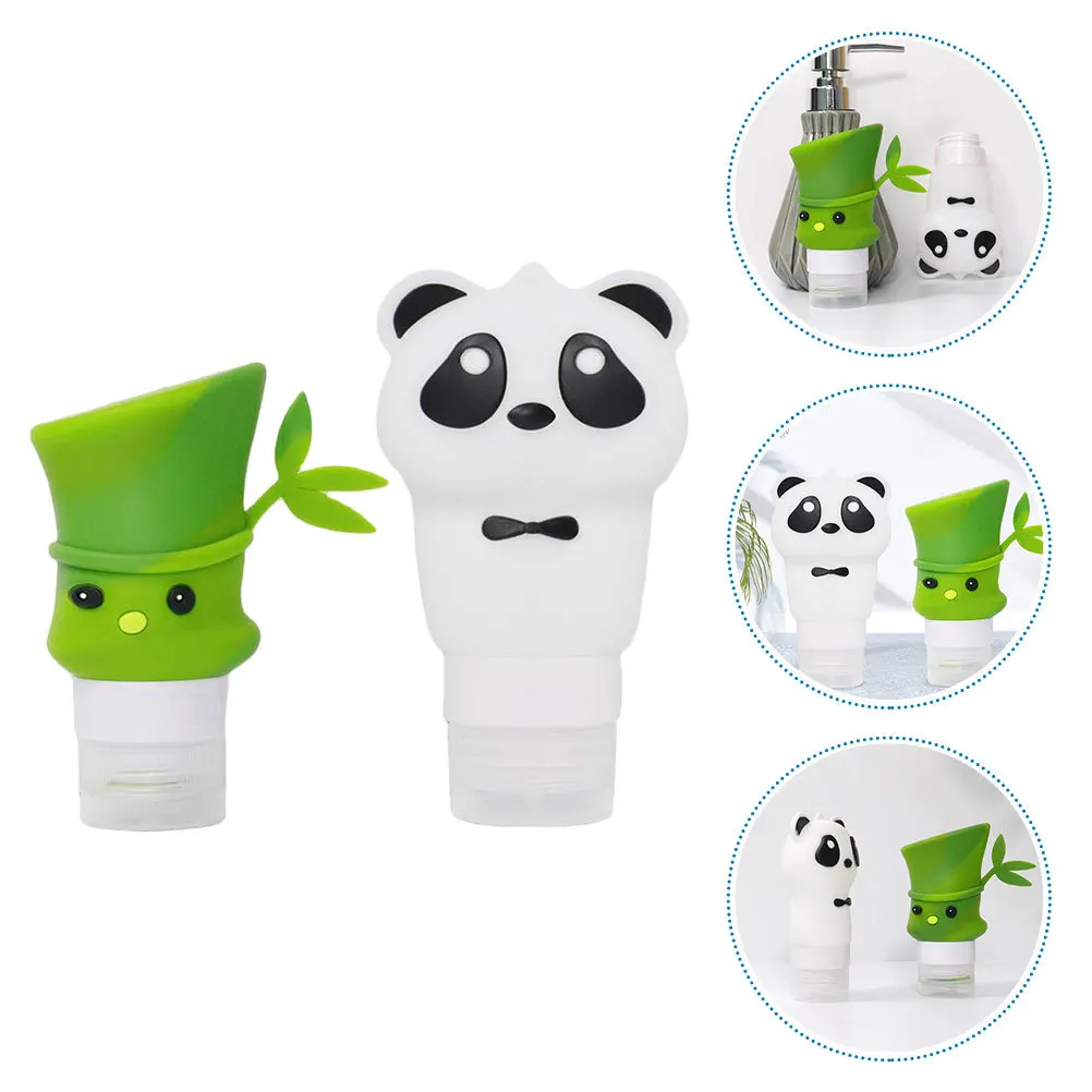 قطعتان من زجاجات السفر المحمولة القابلة لإعادة الملء، تصميم كرتوني من السيليكون، موزعات مقاومة للتسرب لجل الاستحمام بالشامبو #1