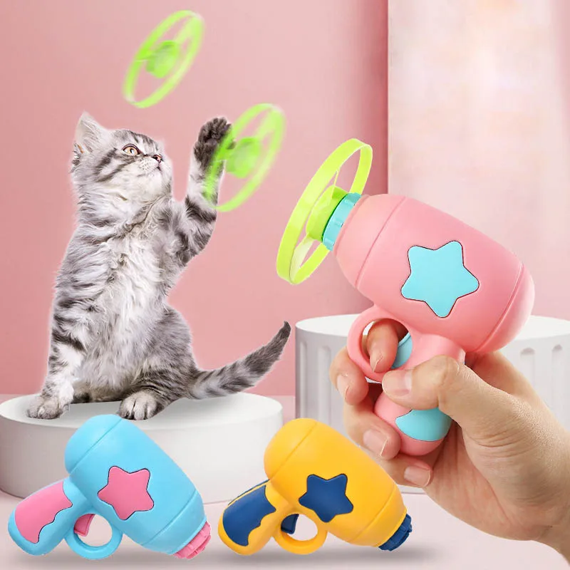 Funny Cat Toys Creative Ejector Pistol Kittens Interaction Training Toy Outdoors Spinning Bamboo Dragonfly Pet Supplies