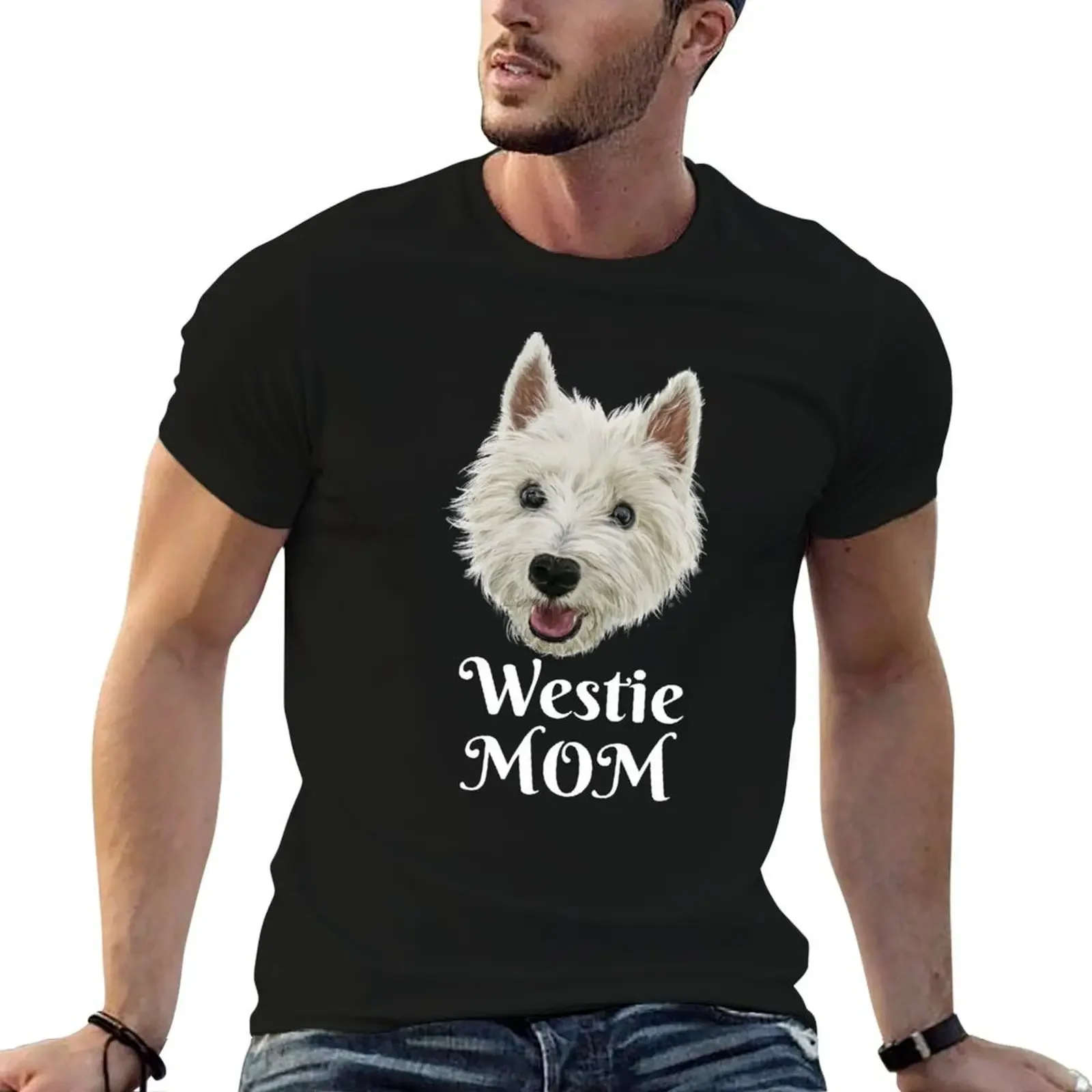 Westie Mom Smiling West Highland Terrier T-Shirt vintage clothes graphic tee shirt blanks plus size clothes shirts men