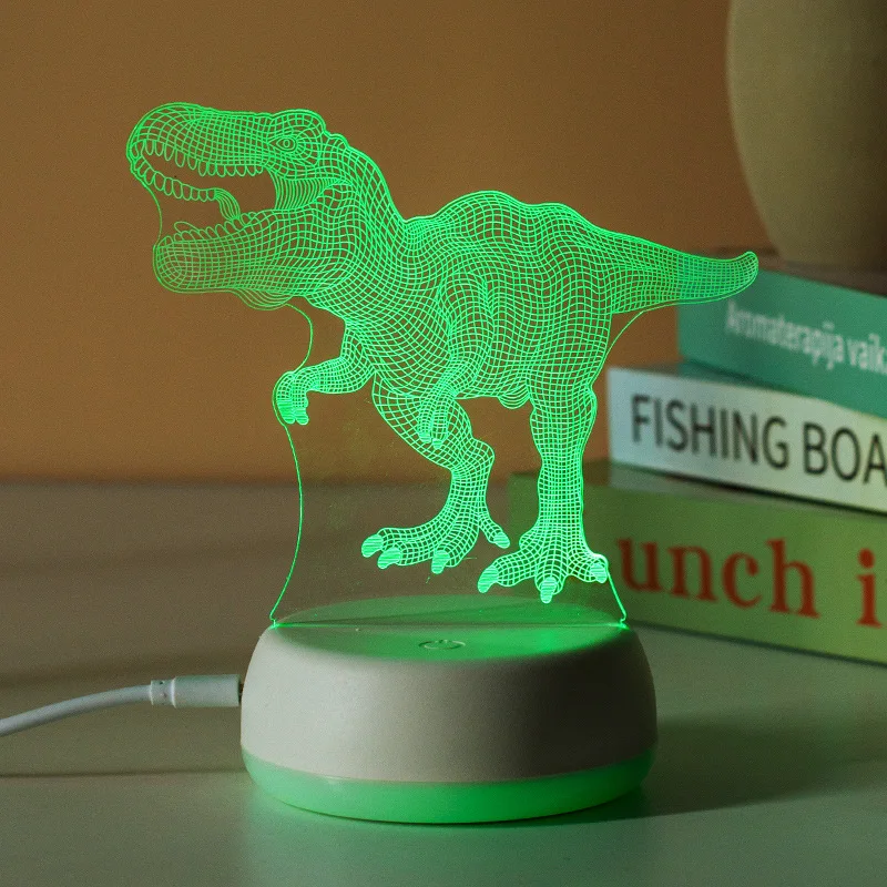 HQXING 2022 New Dinosaur 3D Illusion Night Light Acrylic Party Atmosphere Decoration Kids Boys Girl Gift