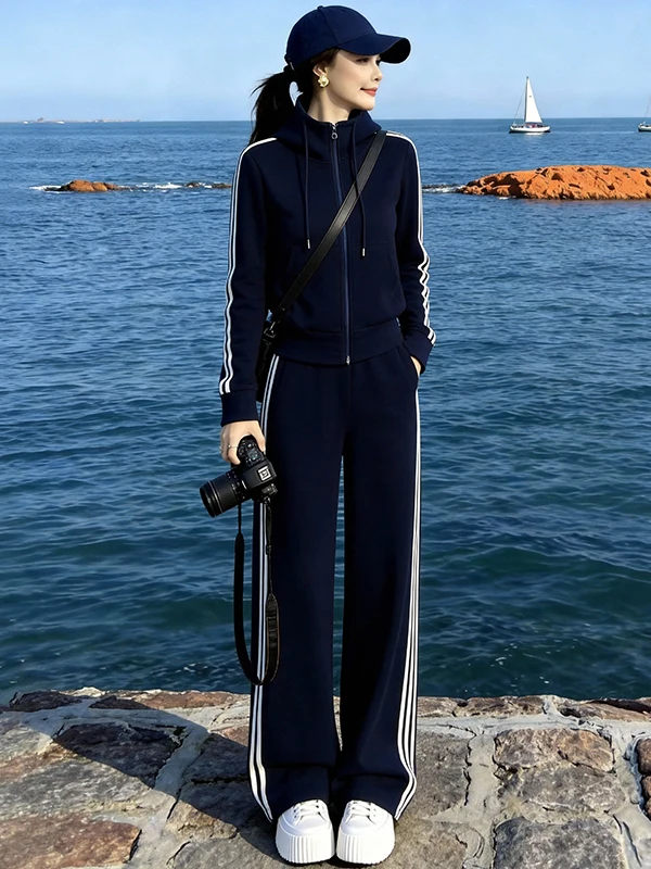 

Fashionable Casual Sportswear Set Women's Spring Slimming High Waist Wide Leg Pants Hoodie Two Piece Set Age Defying Outerwear