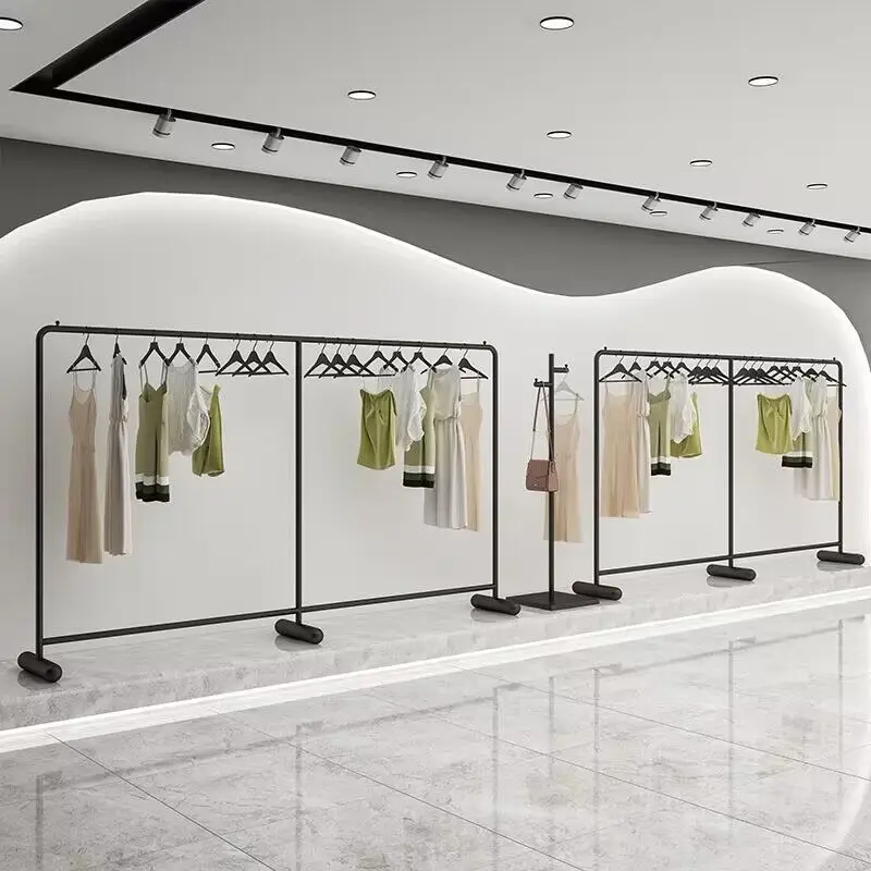 Custom. [Paint Anti-Rust] Clothing Store Display Stand Floor-Standing Internet Celebrity Gold Iron Thickened Clothes Rack Light