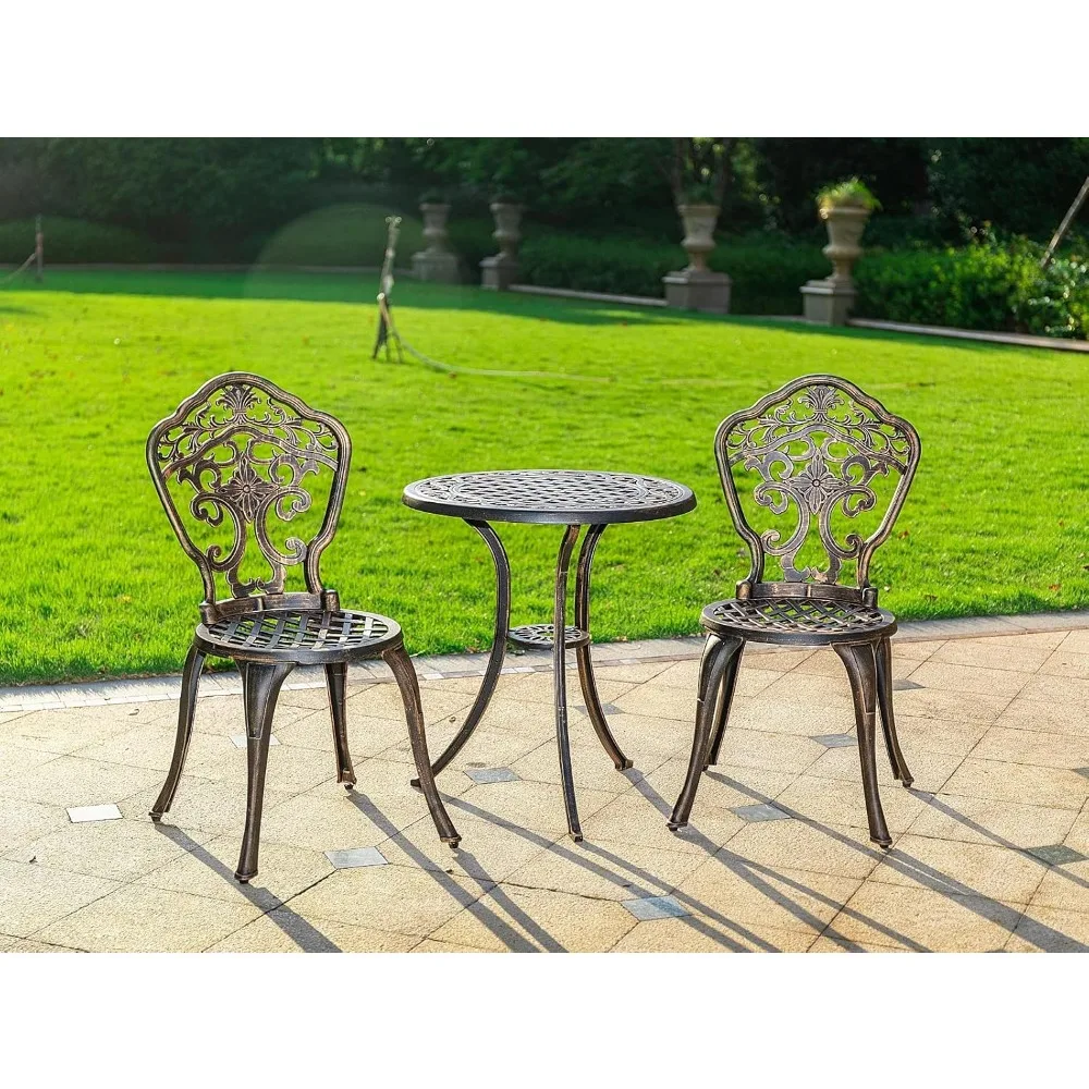 

Bistro Set 3 Piece Rustproof Cast Aluminum Patio Furniture Sets 2 Chairs and 1 Round Table Outdoor, Garden, Patio Set