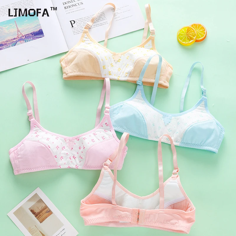 

LJMOFA Teenage Girls Vest Bras Cartoon Flower Print Girls Purbery Student Training Bras Maiden Kids Underwears Tube Tops B250