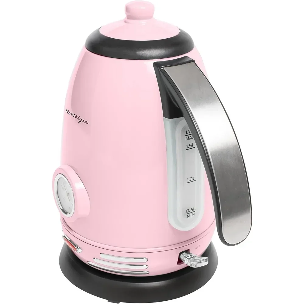 Nostalgia Retro Stainless Steel Electric Tea And Water Kettle, Pink