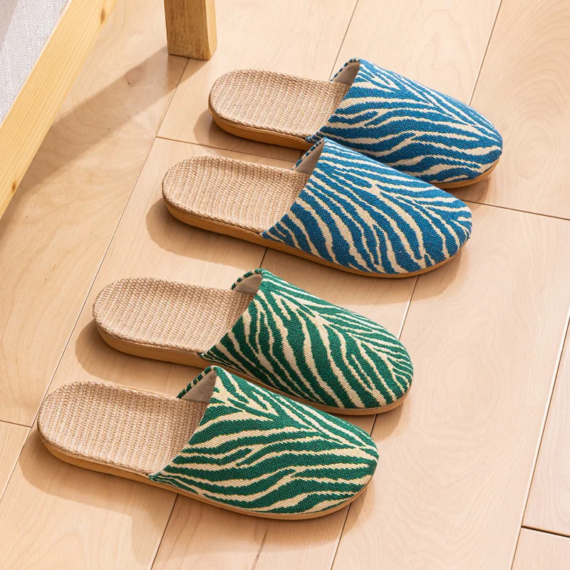

New Seasonal Linen Slippers for Home Wholesale, Men's Quiet and Non-Slip Cotton Linen Indoor Sandals for Women Home Use