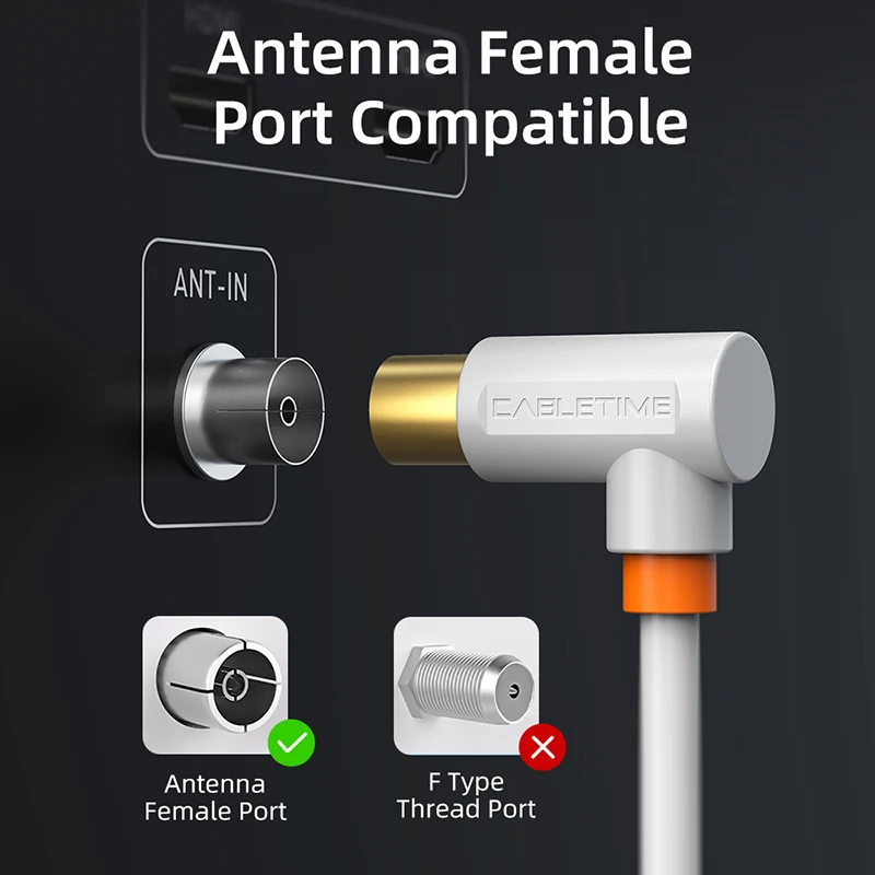 Cabletime cabo de tv 90 graus linha tv antena satélite cabo de alta qualidade 1080p m/m 3c2v cabo para antena hd tv linha de vídeo stb
