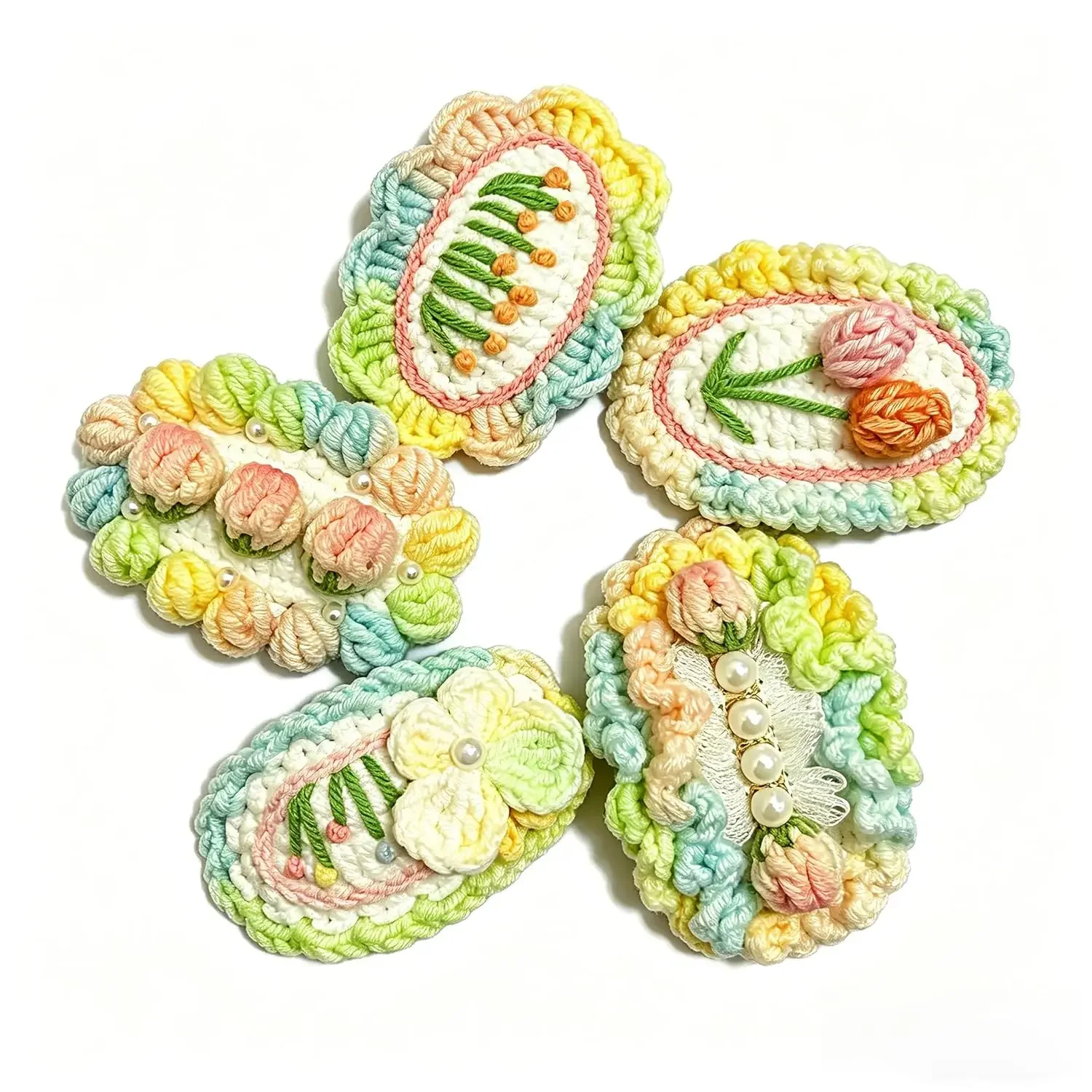 

A 5-piece knitted fashion and creative and accessory set, colorful and cute hair clips and