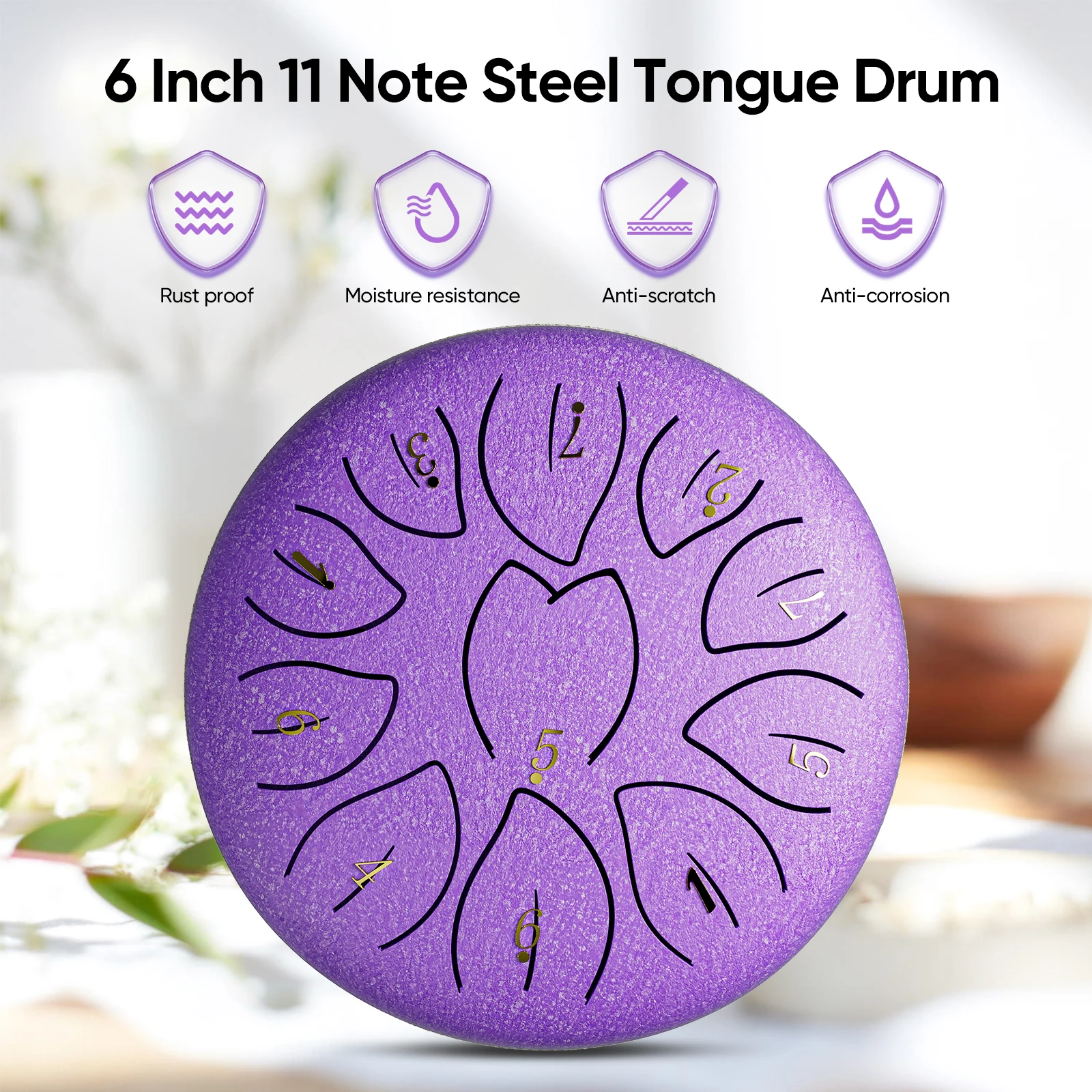Fotografia 6: Aço Tongue Drum for Outdoors, Rain Drum Instrument, Mini Hand Drum, Ethereal Sticks, Acessórios de percussão, 6 em, 11 tons