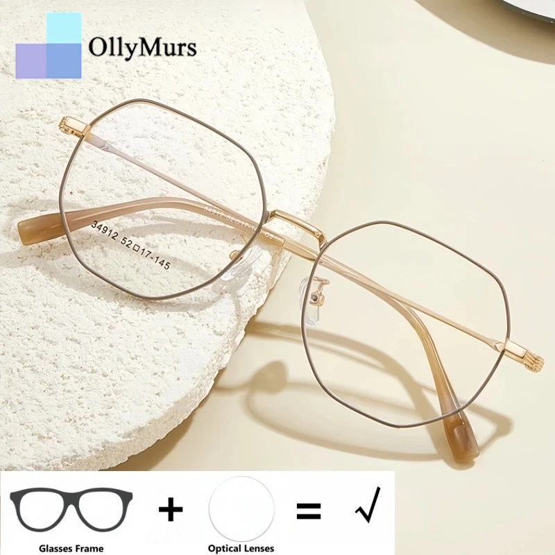

OLLYMURS Ретро многоугольные оптические очки по рецепту для мужчин и женщин, фотохромные очки с защитой от синего света UV400 Formula 34912