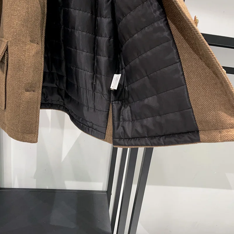 هدية مجانية】 معطف صوف سميك بنمط المال القديم لخريف وشتاء 2025، سترة مبطنة متوسطة الطول مع أزرار ذهبية #3