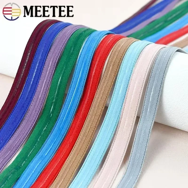 Meetee 10-50M 10mm Non-slip Elastic Bands Silicone Tapes for Bra Underwear Shoulder Belt Sewing Rubber Ribbons Garment Accessory