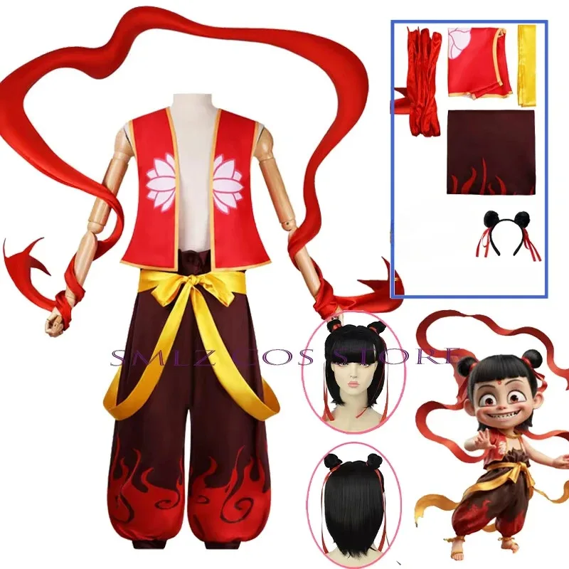

Nezha Cosplay Anime Magic Kid Ne zha Clothing Cute Prop Suit Wig Performance Outfit for Adults and Children Play