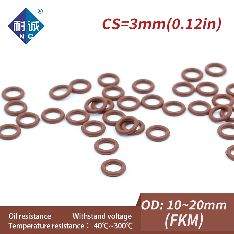 

5PCS/Lot Fluorine Rubber Ring Brown FKM O Ring Seal OD10/11/12/13/14/15/16/17/18/19/20*3mm Rubber O-Ring Seal Oil Ring Gaskets