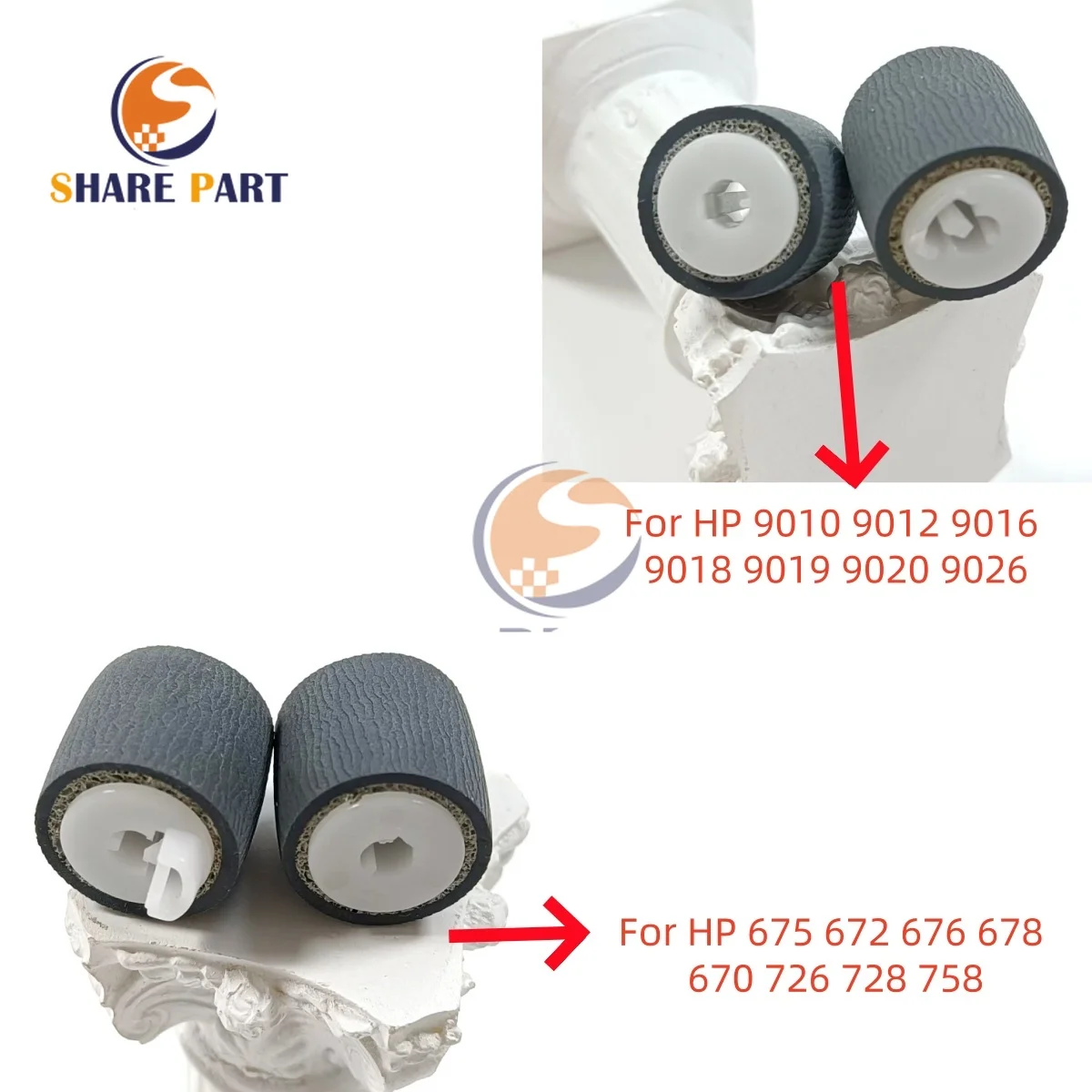 Paper Feed Pickup Roller with Rubber for HP 9010 9012 9014 9015 9016 675 672 676 678 670 726 728 758 9018 9019 9020 9023 9025