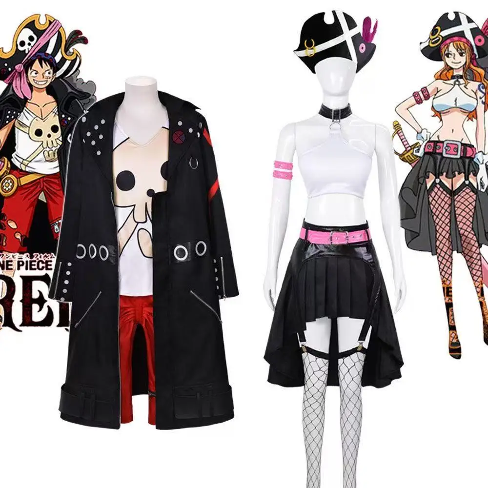 

Аниме ONE PIECE FILM RED Luffy Nami Косплей Костюм для мужчин и женщин Хэллоуин Карнавальная форма топ Брюки плащ Полный комплект Одевание подарки
