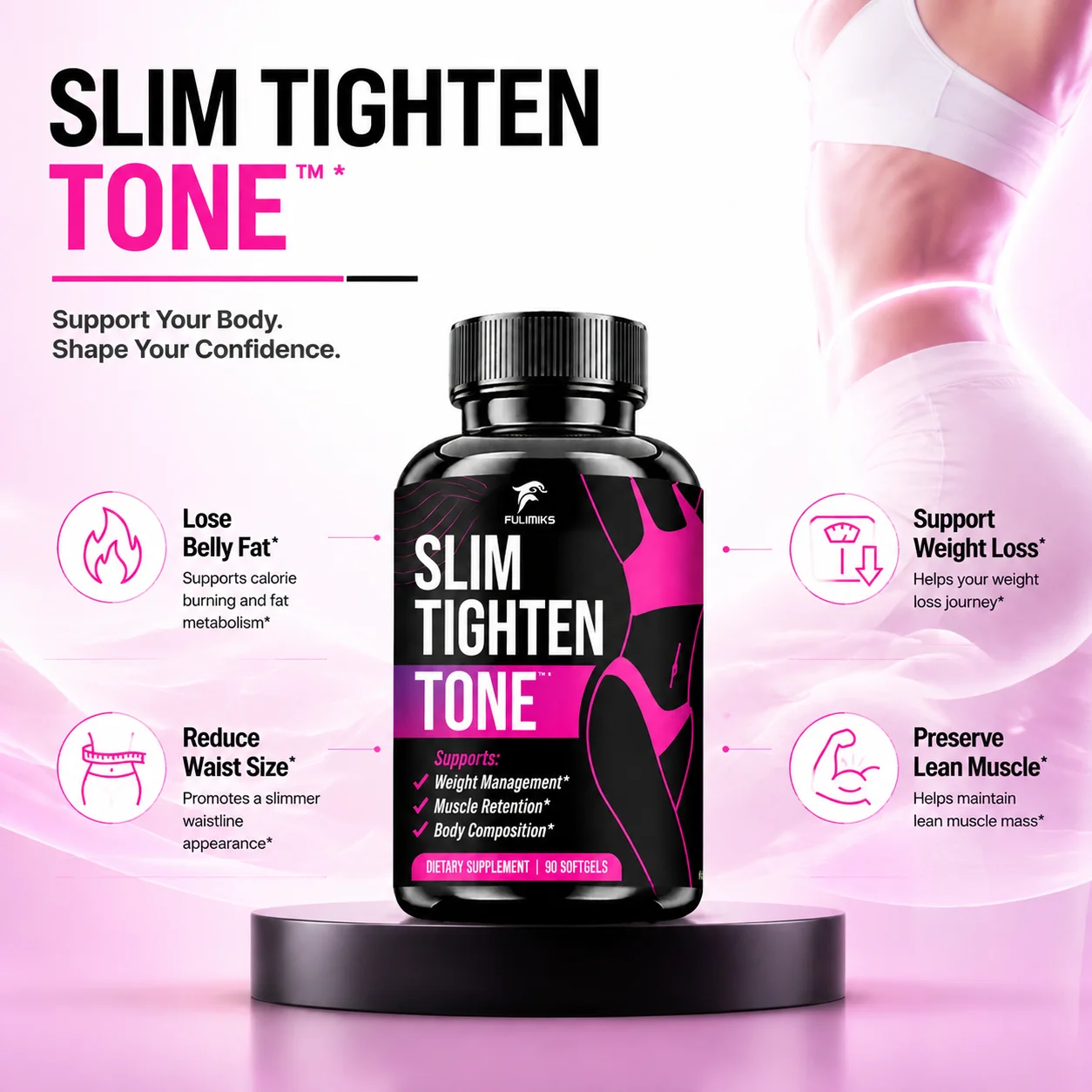 Belly Fat Burner Capsules for Women, Support Slim Waist, Lose Stomach Fat, Reduce Bloating, Appetite Suppressant, & Metabolism