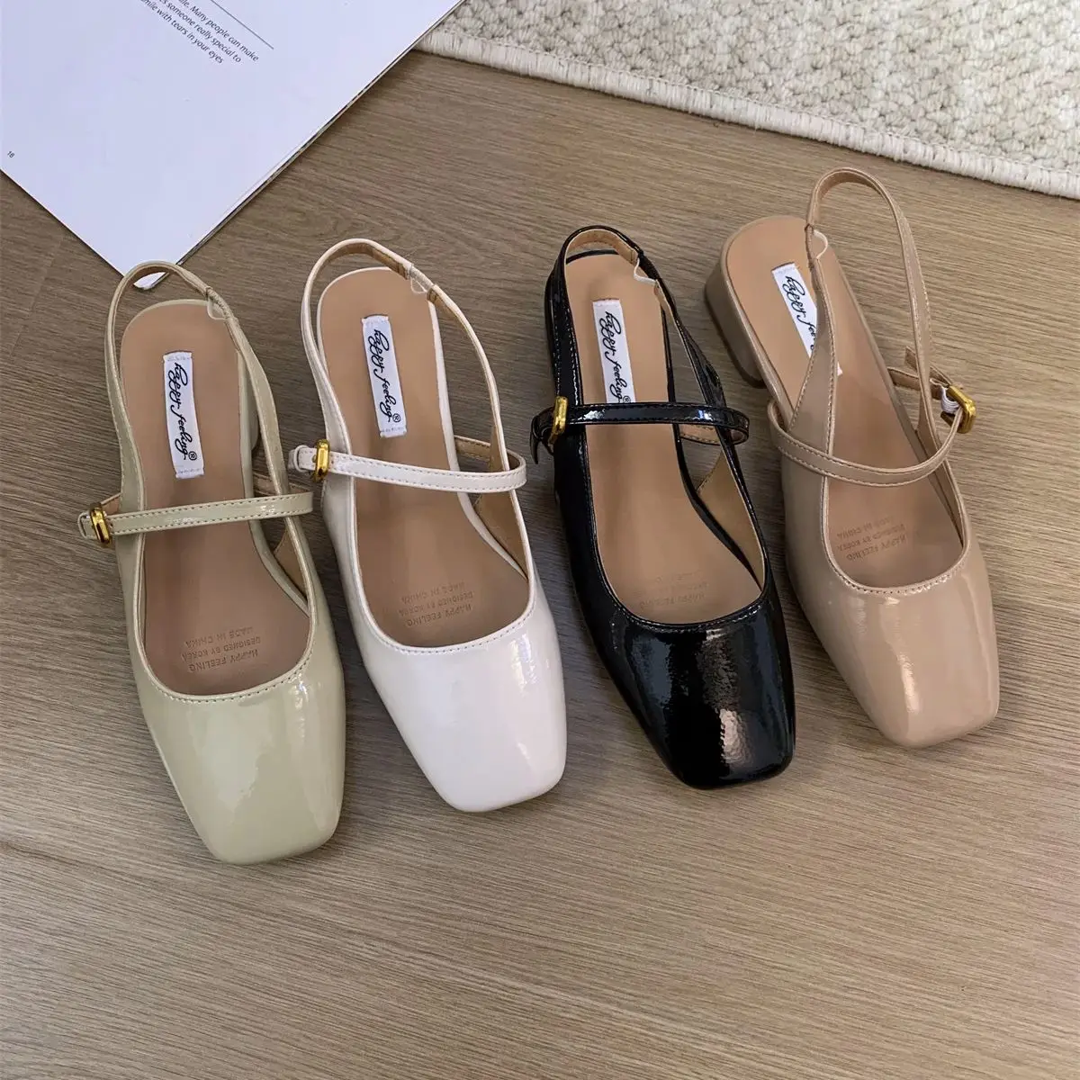 Baillamos Summer New Women Sandals Fashion Shallow Slip On Ladies Mary Jane Shoes Low Heel Elegant Dress Slingback Shoes Size40