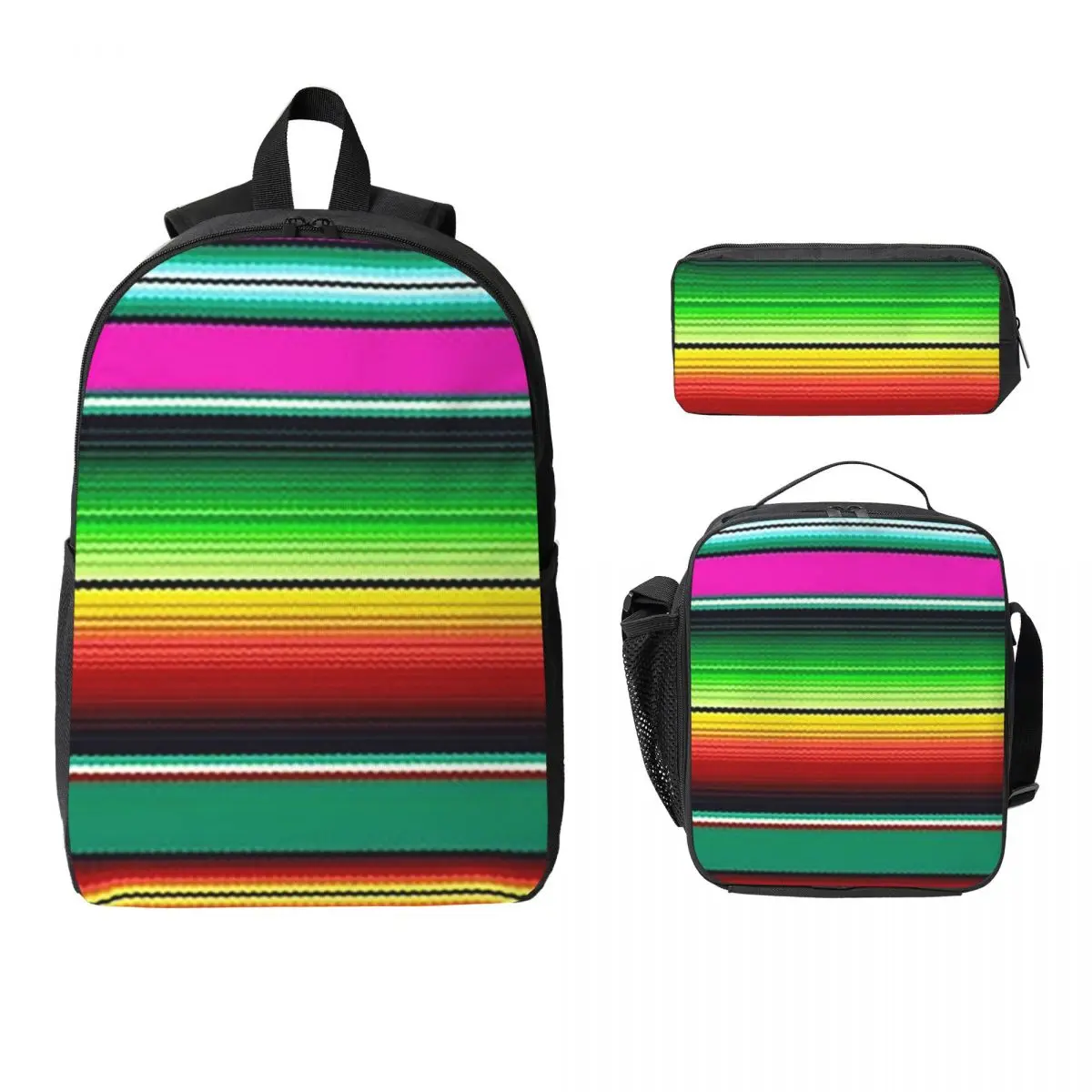 

Mexican Indigenous Backpack Student BookBag School Bag Computer Shoulder Bags 3ps Insulated Lunch Bag Pencil Case