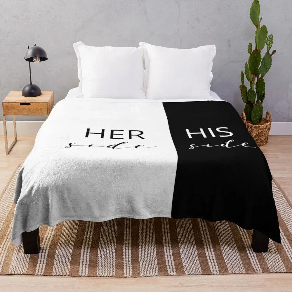Her Side His Side Couple Theme Flannel Throw Blanket Black and White Colour for Bed Sofa Couch King Queen Size Lightweight Soft