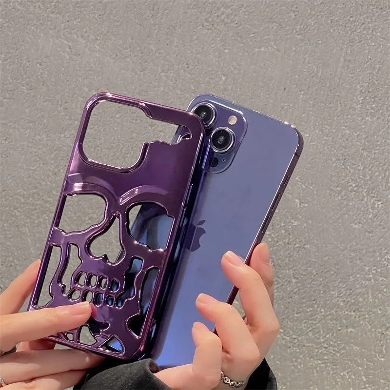 Funda coreana Ins Heavy Metal Skeleton Hollow Out para iPhone 14 13 Pro Max Plus, funda trasera de teléfono para 12 11 Pro Max