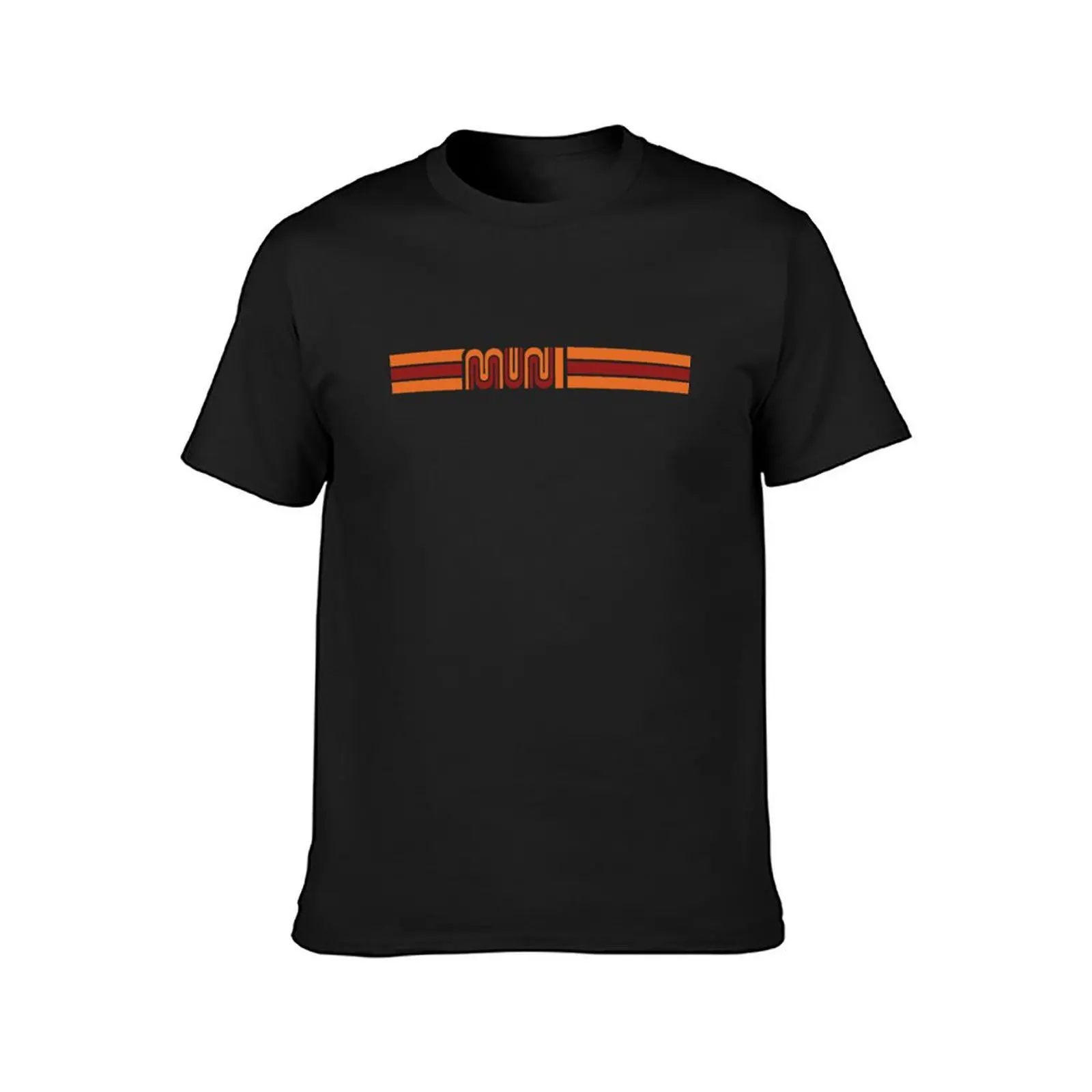 MUNI logo set in a orange and red racing stripe T-Shirt blacks tops heavyweights for a boy funny t shirts for men