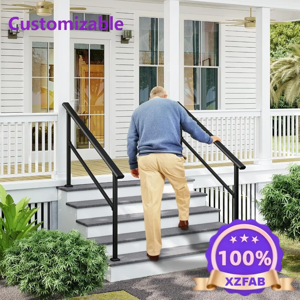 Factory Direct 2026 2-Pack 5-Step Outdoor Stair Handrails, Wrought Iron Style, Exterior Porch Railing Kit for Steps (4-5)