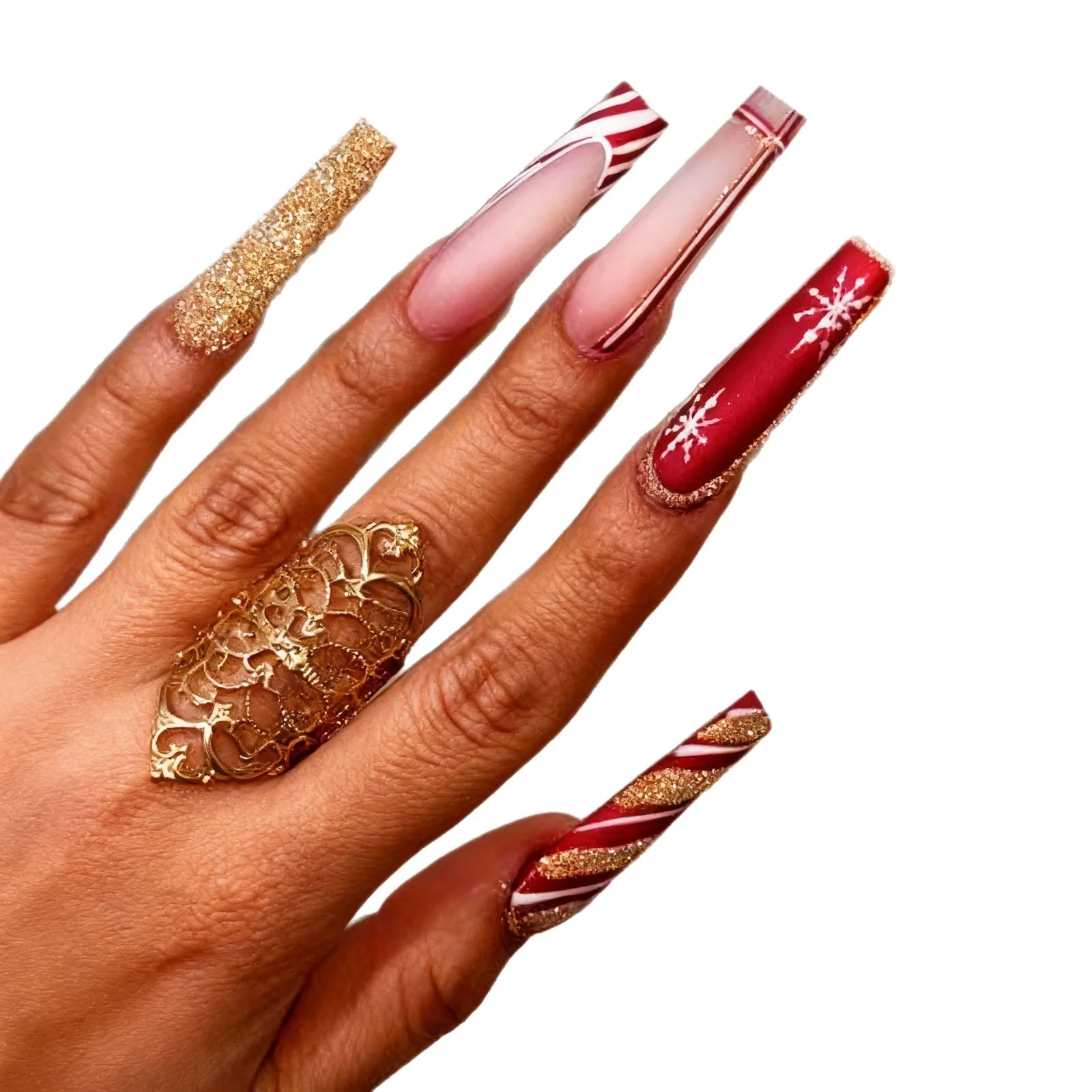 2026 New Simple 24-piece Nail Art European and American Style Christmas Collection Long Square Wear Nails