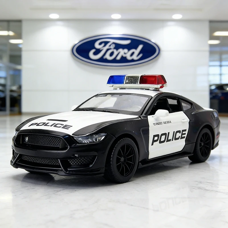 

1:32 Ford Shelby GT350 Police Alloy Car Model Sound and Light Pull Back Children's Toy Collectibles Birthday Gift
