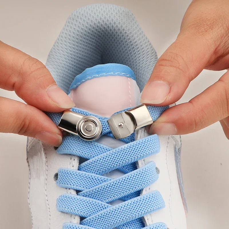 Keine Krawatte Metall Presse Schnalle Schnürsenkel Turnschuhe Tennis Elastische Schnürsenkel Kind Erwachsene 8 MM Breite Schnell Schnürsenkel 23 Farben schuh Zubehör