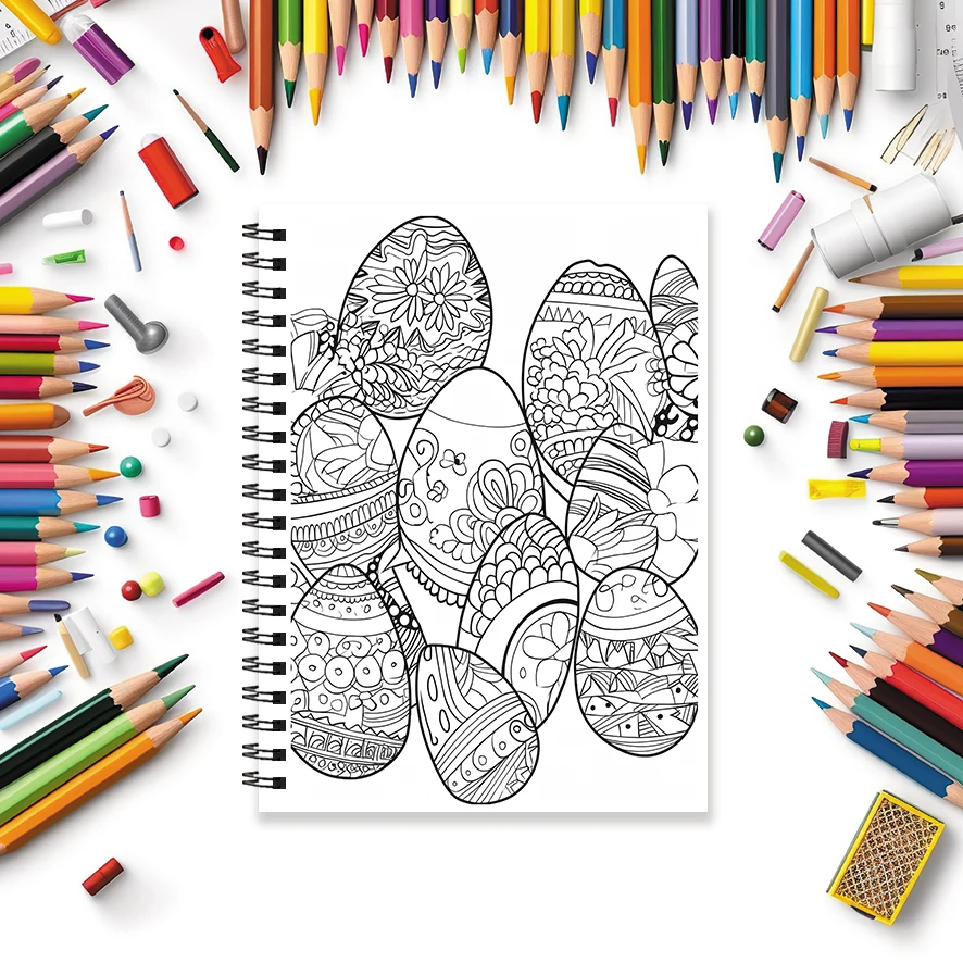 Pretty Easter Eggs Adult Coloring Book - 8.3x 11.2 Inch 32 Page Coloring Book - Helps Reduce Stress and Ease Emotions