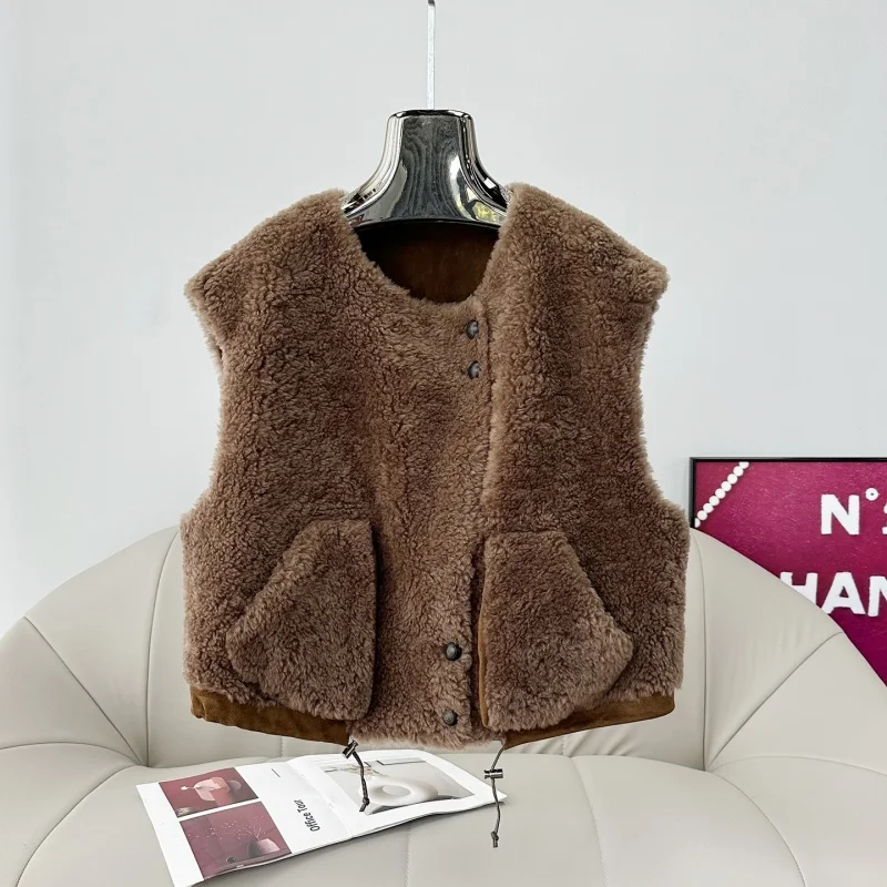 2025 Herbst/Winter Neuankömmling Lammfell-Manteljacke Damen Loose-Fit Wolle Stilvolle Weste PT508