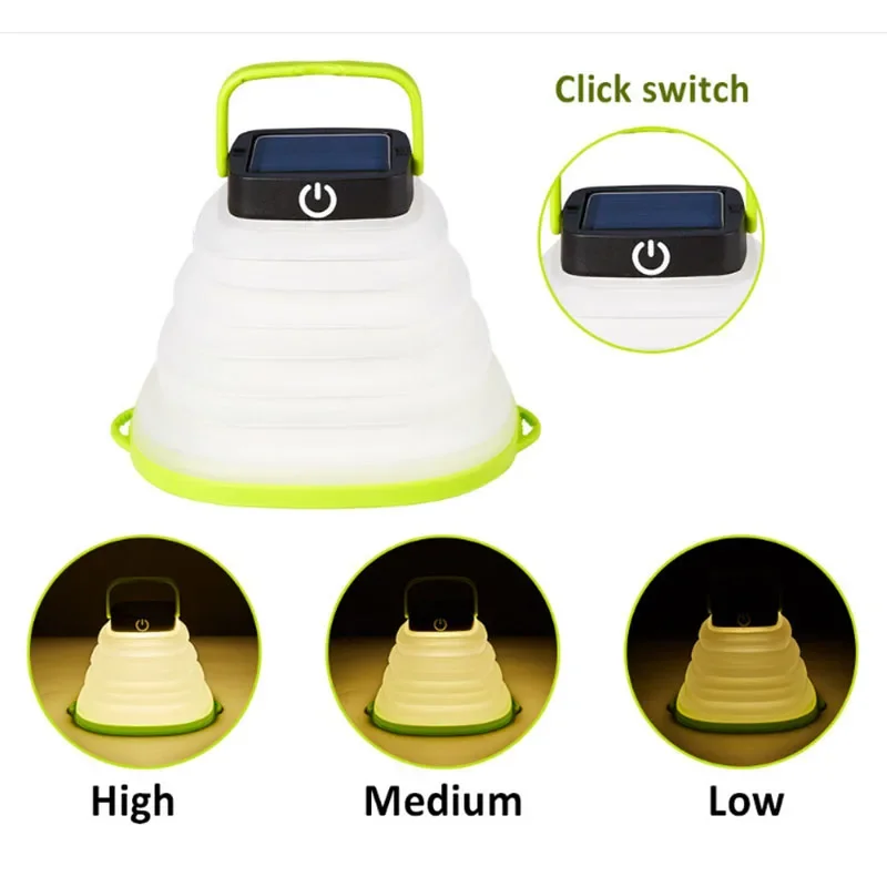 DIV Outdoor LED Light Portable Lantern Collapsible Camping Light Solar Tent Lighting USB Rechargeable Light IP68 Waterproof Lamp