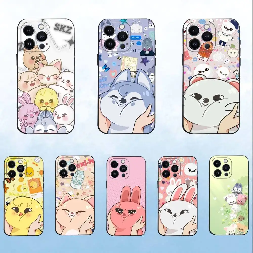 

S-Stray-K-Kids-s Skzoos Kpop Phone Case For iPhone 16,15,14,13,12,11 Plus,Pro Max,XS,X,XR,SE,Mini,8,7,Soft Silicone Black Cover