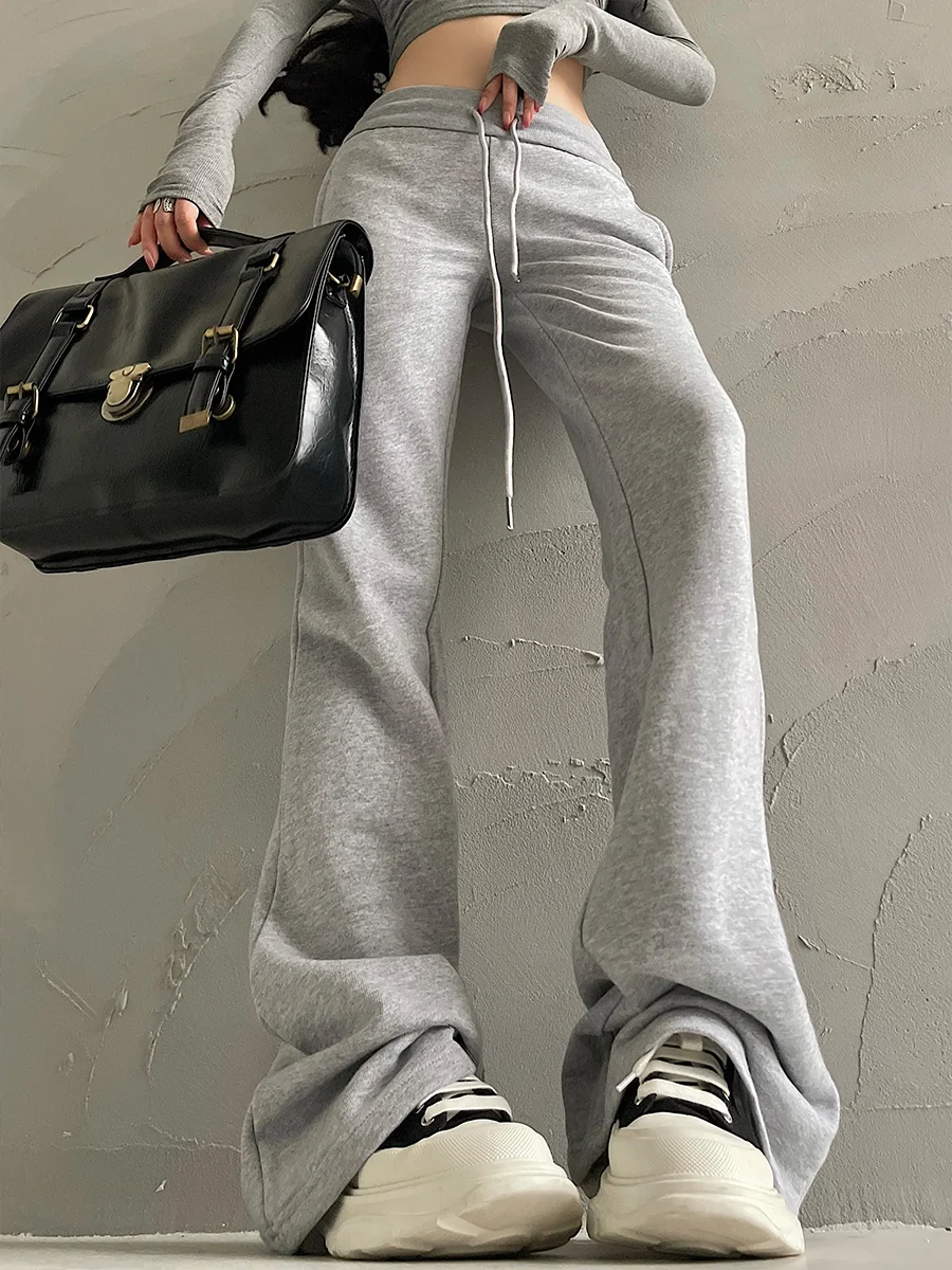 Young Girl Day Low Waist Drawstring Elastic Waist Tight Micro Flared Leg Lengthening Casual Pants Floor Length Trousers