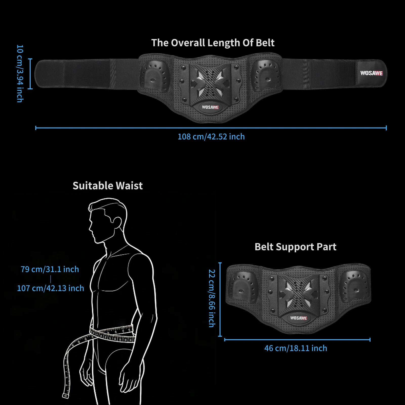 WOSAWE Motorcycle Cycling Waist Brace Belt Off-Road Riding Kidney Support Belt Motorcycles Waist Support Belt Accessories