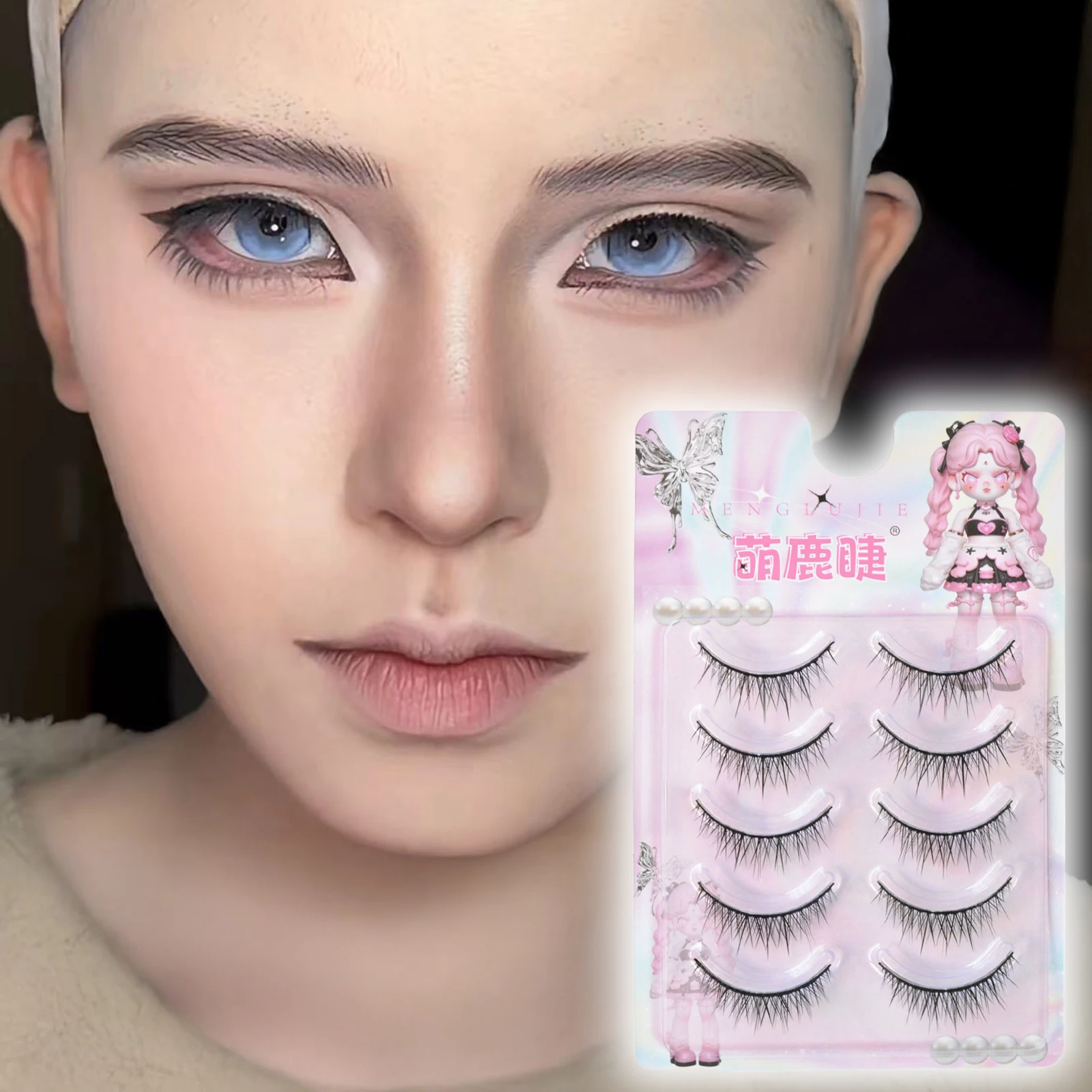 5 Paar falsche Wimpern für Cosplay, Wispy-Wimpernverlängerung, vergrößern Sie Ihre Augen mit hartem Band, natürliches Make-up, Party, Alltag, koreanischer Stil – Detail 2