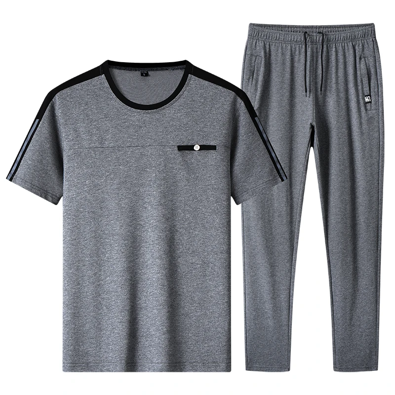 

Летний мужской легкий спортивный костюм с футболкой с коротким рукавом и брюками, подходящий для бега, тренировок и повседневной носки.