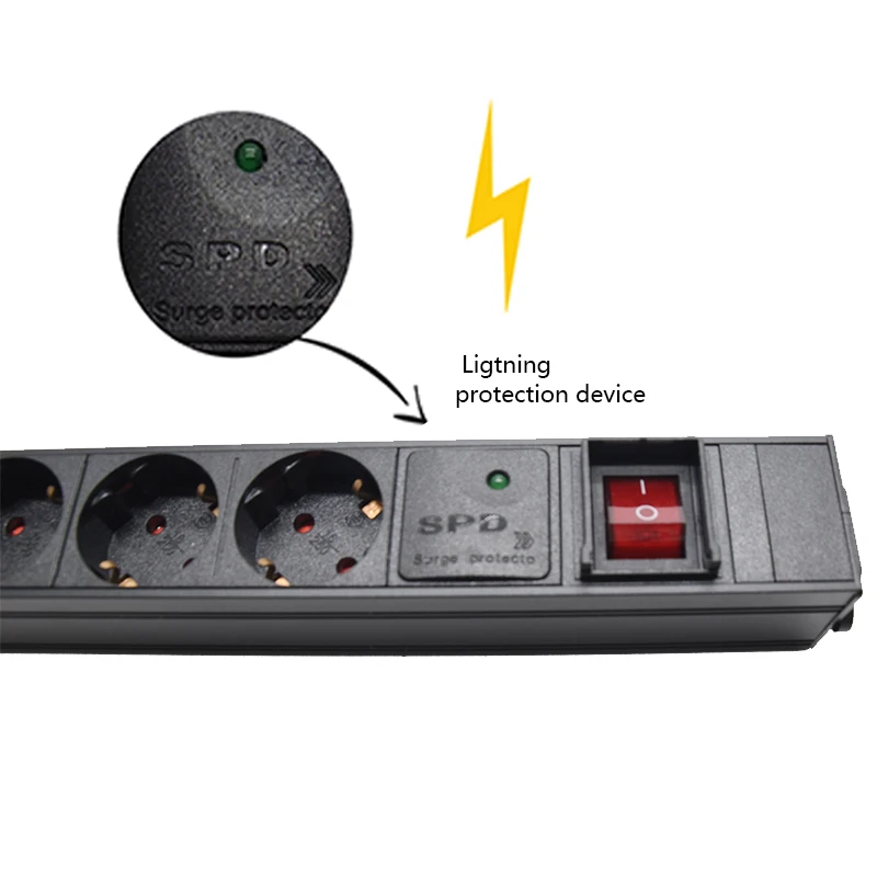 PDU Power Strip Distribution Unit Sockets Network Cabinet Rack 2-8 Ways EU German Socket Outlets C14 Input Surge Protection