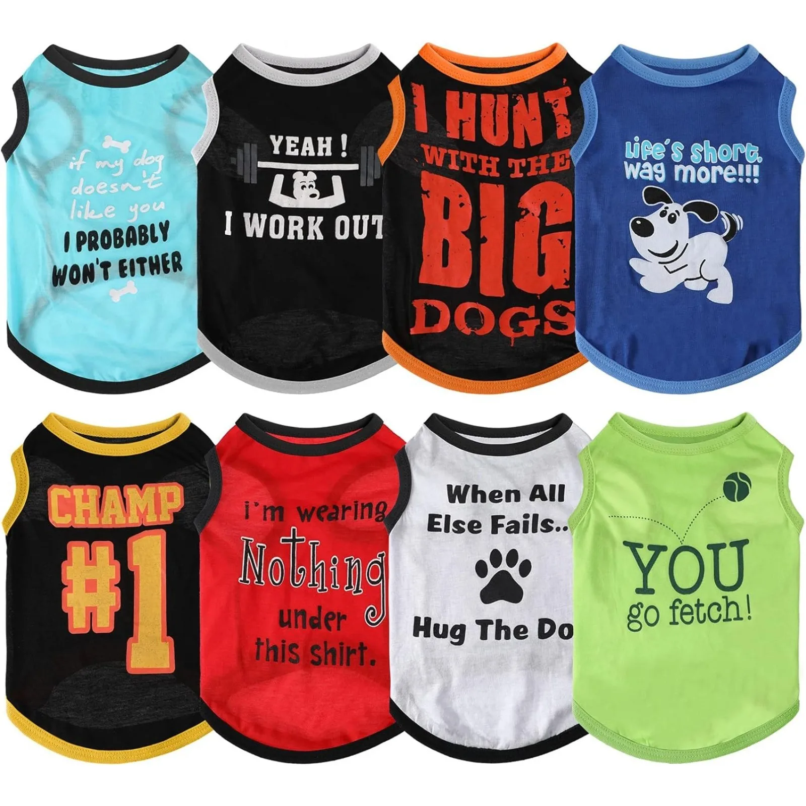 US 8 Pieces Dog Shirts Pet Printed Clothes with Funny Letters, Summer T Shirts Cool Puppy Shirts Breathabl