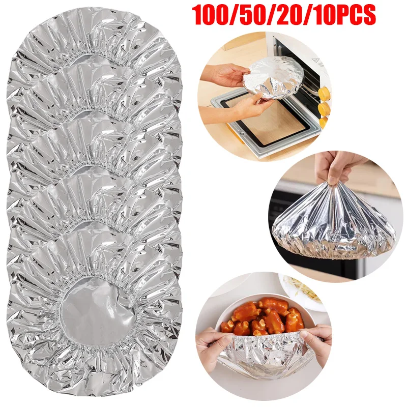 100/10Pcs Reusable Aluminum Foil Bowl Cover Food Grade Kitchen Food Retain Freshness Insulation Retain Freshness Accessory Tools