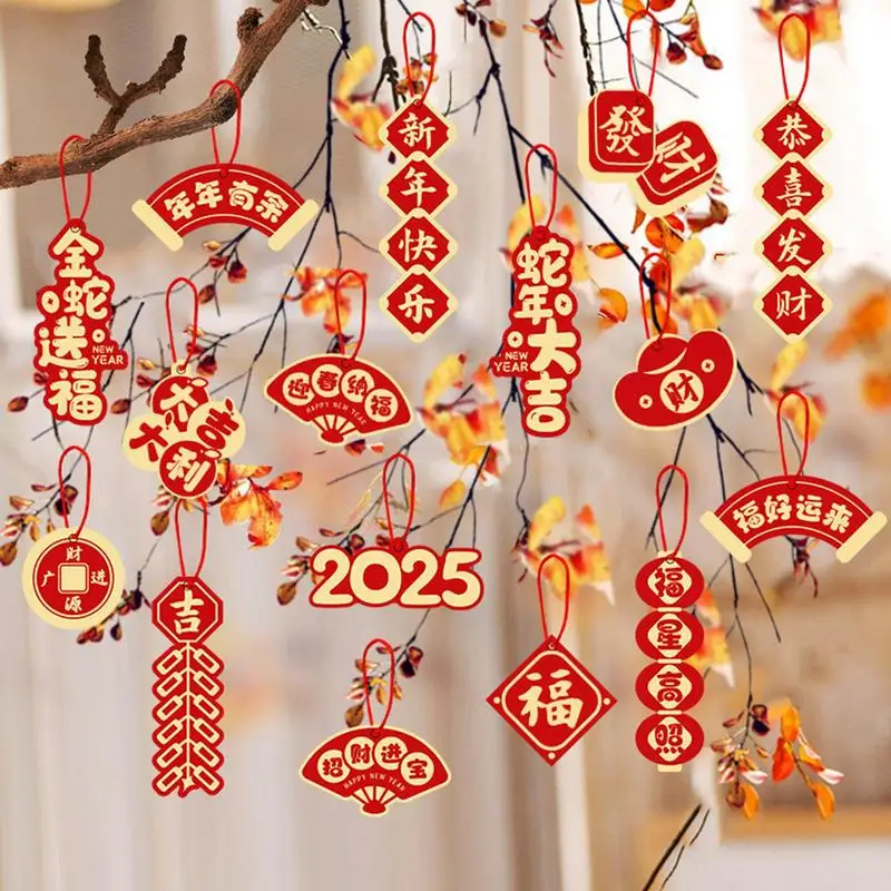 16 Uds 2025 Año del serpiente colgante tradicional chino serpiente Lucky Fu ornamento decoraciones de Año Nuevo colgante de papel para árboles