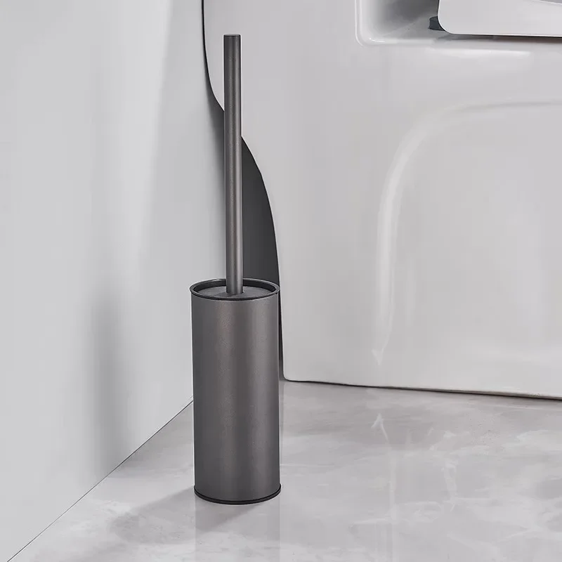 Black 304 Stainless Steel Bathroom Toilet Brush Holder with Brush - Gray Bathroom Cleaning Scrub Set